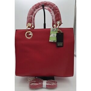 Badgley Mischka Vegan Leather Tote Bag with Straps‎ in Red NWT MSRP$129 #0114